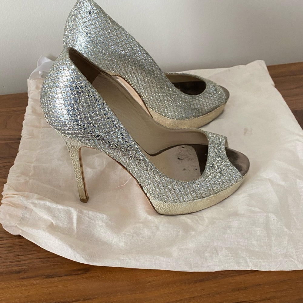 Jimmy Choo champagne and gold dress shoe